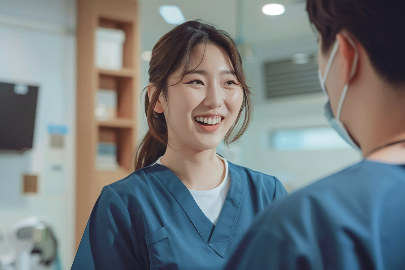 채혈 전 긴장한 고객에게 설명하는 BGN밝은눈안과(잠실) 수술/간호